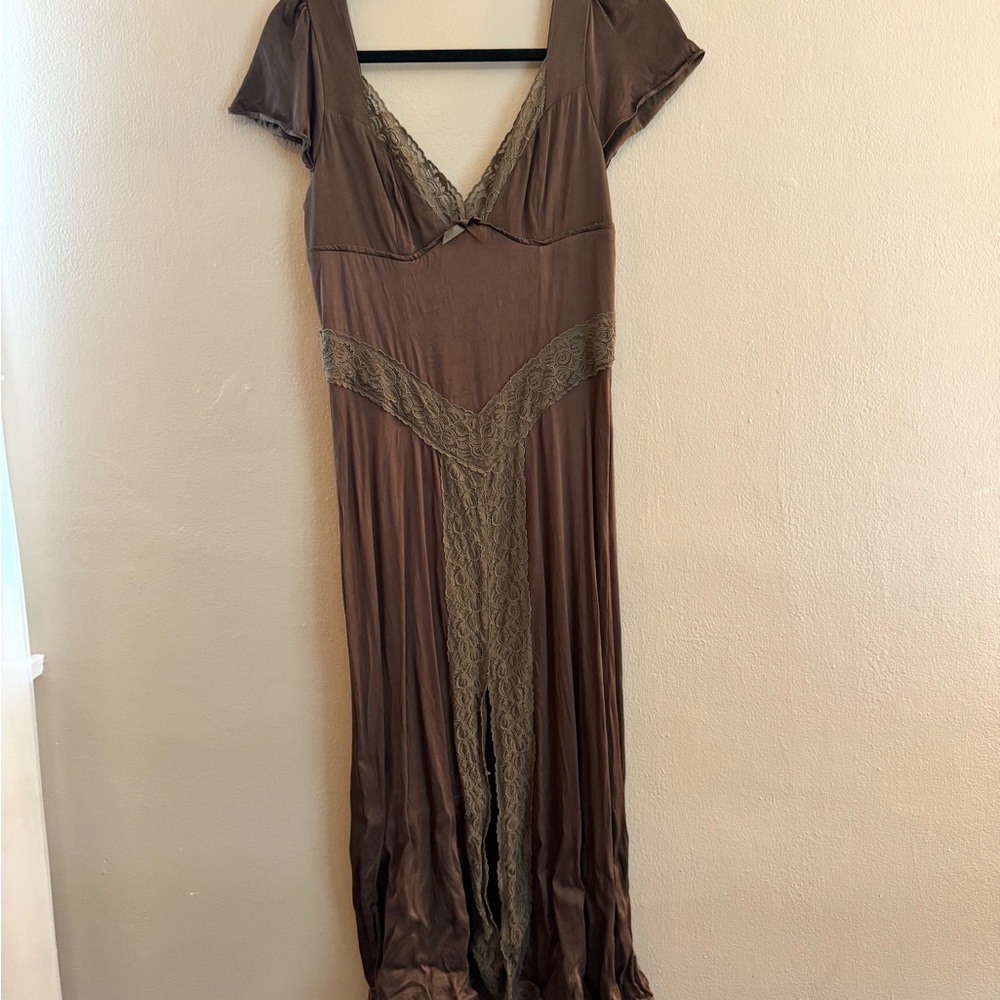 Anthropologie Brown Maxi Dress with Lace